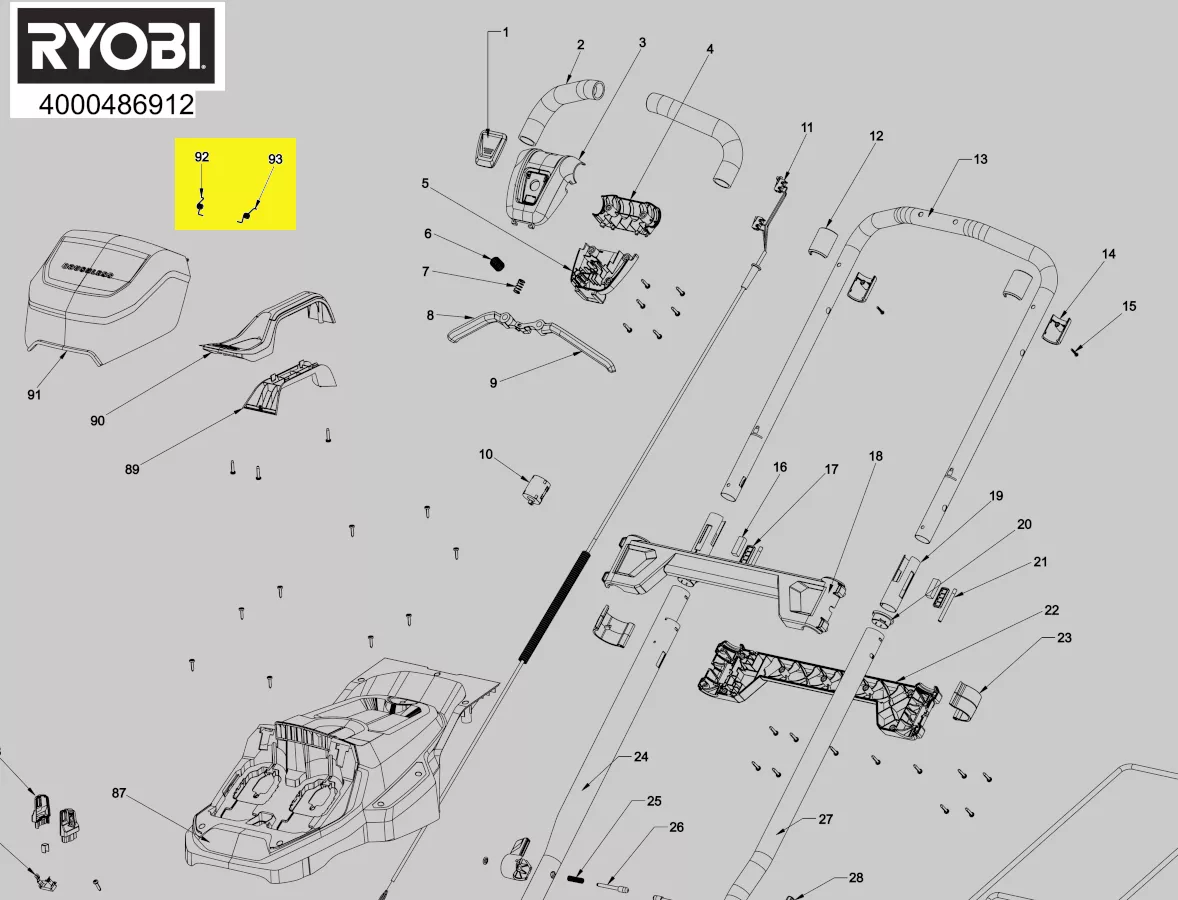 jeu de ressorts pour couvercle batterie tondeuse Ryobi